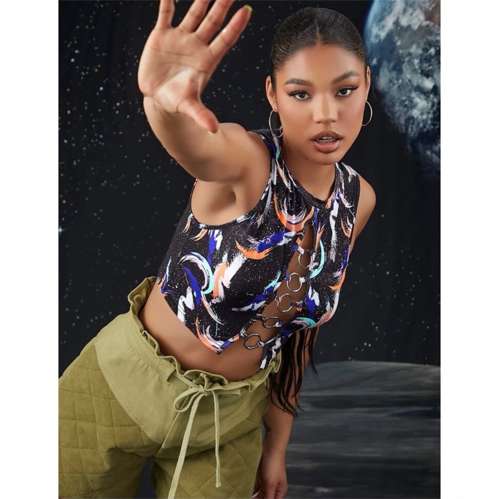 Galaxy Print Cut-out Ring Tank Top